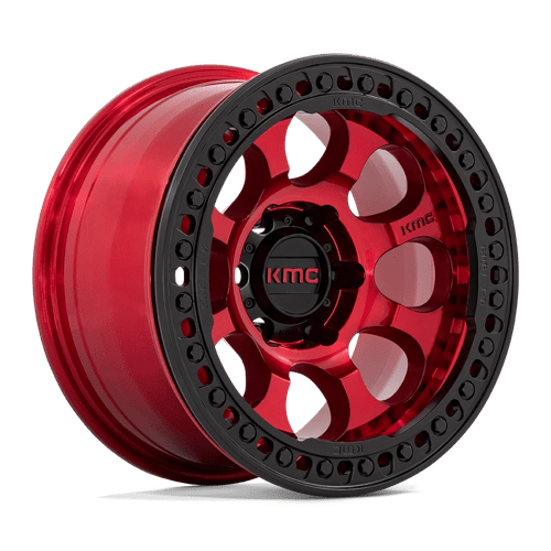 KMC 17X9 RIOT 6X139.7 CANDY RED W/ SATIN BLACK RING -12
