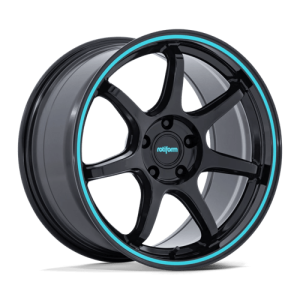wheelpros-rc208bl19951238.png Rotiform 19X9.5 BPU 5X114.3 GLOSS BLACK W/ TEAL STRIPE +38